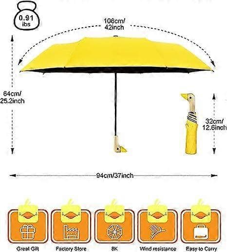 Kompakte paraplyer til regn og sol, rejseparaply med andehovedhåndtag Yellow UV protection