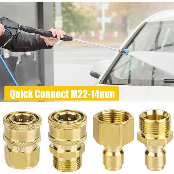 4-delad högtryckstvättadapterkit, snabbkoppling för högtryckstvätt, M22 14mm till 9.5mm snabbkopplingskit, högtryckssnabbkoppling