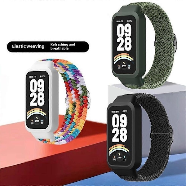 För Xiaomi Smart Band 9 Active Redmi Band 3 Vävda Nylonarmband Snap-On Fodral Klockarmband - Blå Multicolor Blue