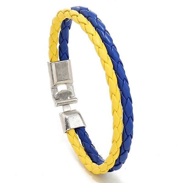Blå gul patchwork ukrainsk flag farve armbånd simpelt flettet læderarmbånd, 2024 Ping