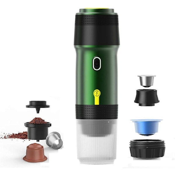 Kannettavat sähköiset espressokeittimet, 3-in-1 matkahöyrykeitin retkeilyautoon, USB-lataus ja langaton lämmitys, ihanteellinen matkailuautoon, patikointiin, toimistoon Green