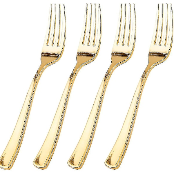 Althee 100-delers gullplastgafler - 18,8 cm gullgafler engangs - gullplastbestikk