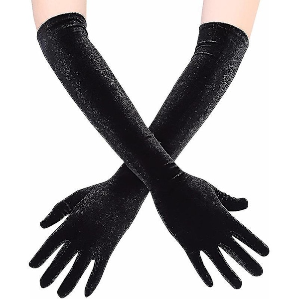 53cm Kalla Varma Gyllene Sammet Polyester Handskar Klänning Bröllopshandskar Vantar-hao