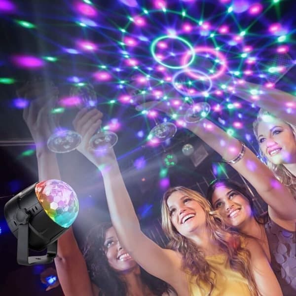 Diskokula LED Diskolampa med 15 ljuslägen, Diskoljuseffekter 360° roterbar RGB festbelysning LED Diskokula med USB-kabel för jul