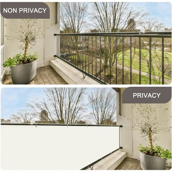 Altanprivatskærm - 90x400cm - Cremefarvet Polyester - UV-beskyttelse og Vandtæt - Til Terrasse og Have