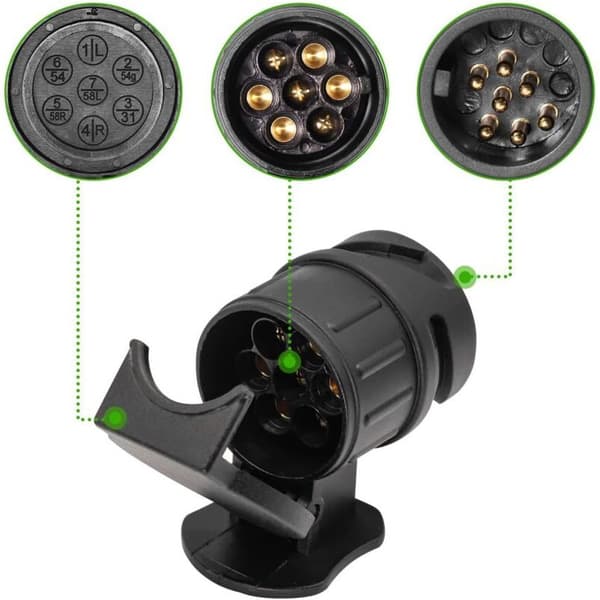 13-pin til 7-pin tilhengeradapter. Vanntett nylonhus. Rustbestandig. Kompatibel med campingvogner og lastebiler.
