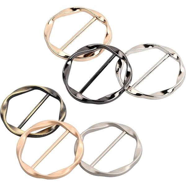 6 st Metall T-shirt Clips Silkeshalsduk Ring Clip T-shirt Klämmor Kläder Hörn Knuten Knapp Metall Rund Cirkel Clip Spänne