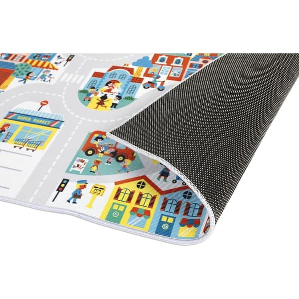 Børnebilletæppe, bytema, blødt og skridsikkert, bymønster, legetæppe til piger og drenges soveværelser, 120 x 80 cm, håndvaskbart – Fra 2 år