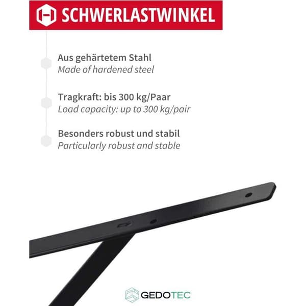 Kraftig støttebeslag - 1 stk. - Robust sort stål - 300 kg kapacitet - Til garage og værksted
