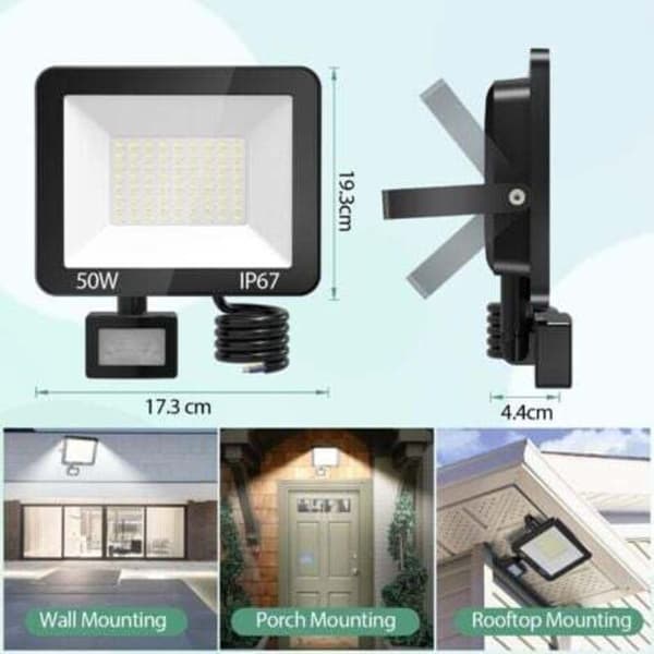 Opphørssalg 50W Utendørs LED Flomlys med Bevegelsessensor, IP67 Vanntett LED Spotlight med Sensor