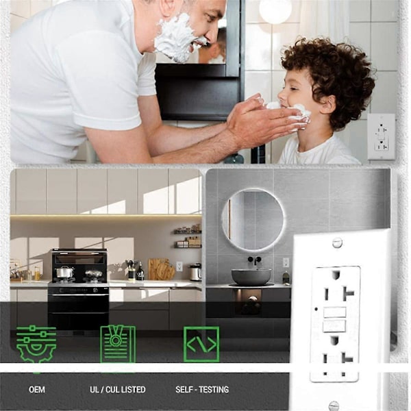 GFCI Stikkontakt 20A, GFI Elektrisk Stikkontakt med LED-indikator, 20A Jordfeilbryter