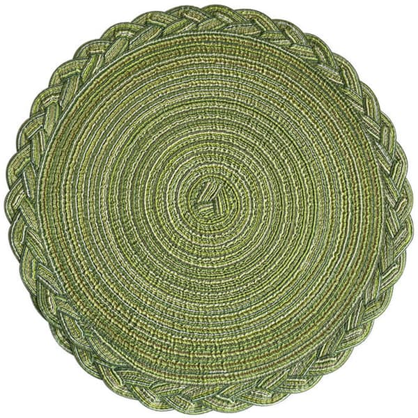 Set med 6 vävda glasunderlägg, runda flätade glasunderlägg för bröllop, middagar, restauranger, hotell, 18 cm - Grön