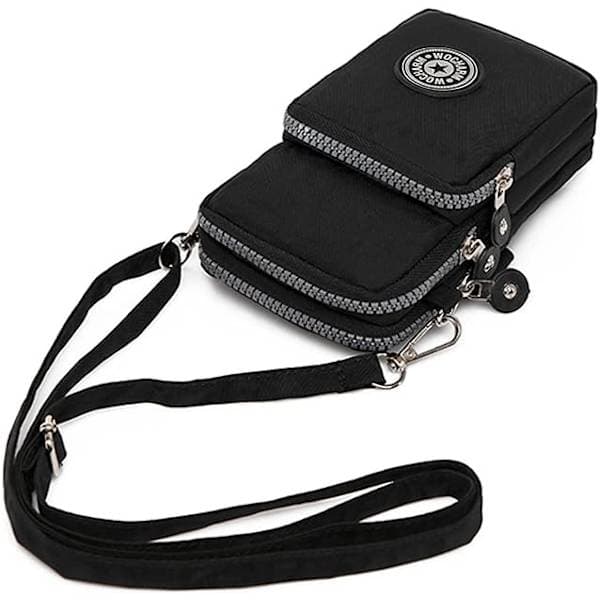 Dam Flickor Nylon Design Liten Crossbody Axelväska Handledsväskor (Svart)