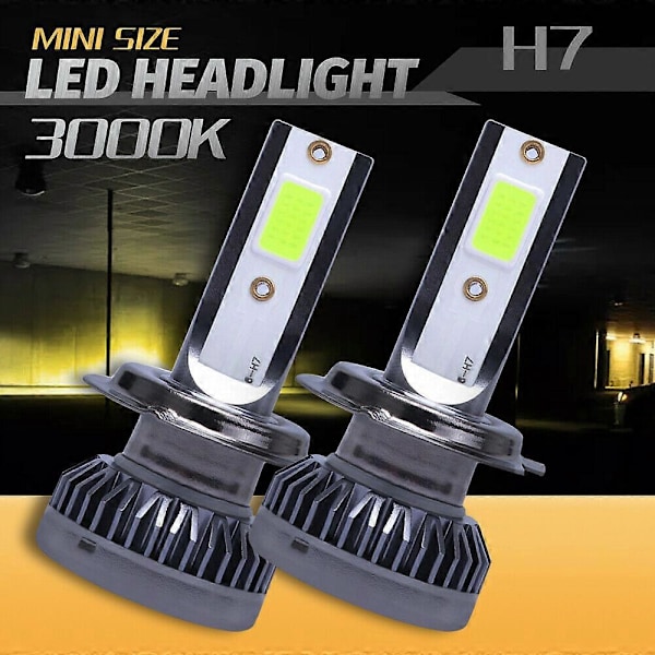 2 st H7 Mini Guldgula 3000K LED Strålkastare Glödlampor Hi-Low Beam Dimljus 160W