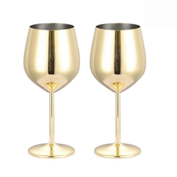 Vin glas i rostfritt stål - guld - robusta & okrossbara - presentset, 2 st