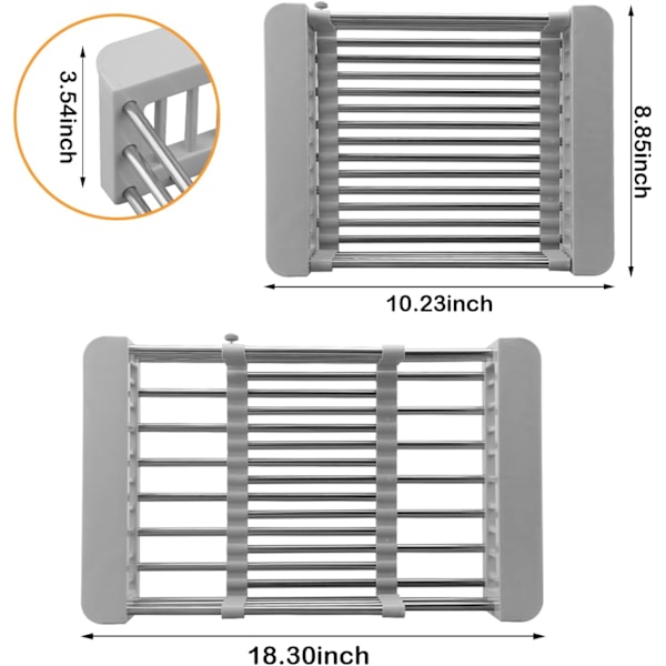 Expanderbar diskställ, expanderbar (26 CM-46,5 CM), diskställ i rostfritt stål, diskställ för diskbänk, diskställ för köksbänk