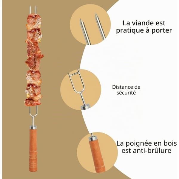 Grillspyd - Sæt med 8 - Rustfrit Stål - Dobbelt Anti-Rotationspigge - Kød og Grøntsager - 41,8 cm