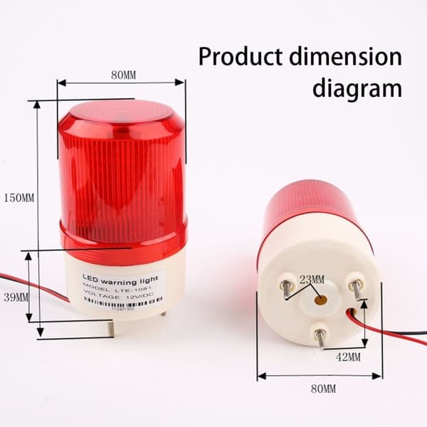 Roterende blinkende signallys, 220V AC, rød LED, 75 mm diameter, blinkende lampe og tilbehør til motorisering