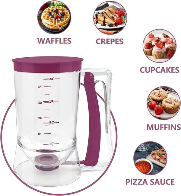 Røredispenser, et måleverktøy egnet for å bake rører som cupcakes, pannekaker, kjeks, kaker og vafler. purple