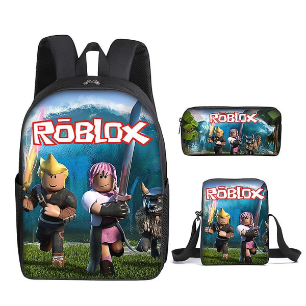Roblox skolväska tredelad set Roblox spel runt mellanstadieelever ryggsäck axelväska pennväska Black