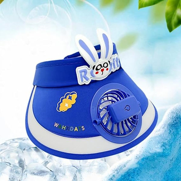 Kesähattu sisäänrakennetulla tuulettimella, aurinkolippa, tuuletinhattu, viilentävä tuuletinlippis, sarjakuva-aurinkolippa lapsille, ulkoilulippikset, aurinkolippahattu Blue