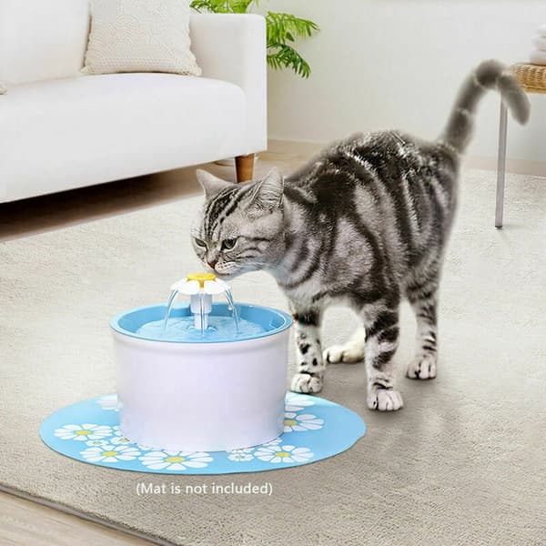 Automatisk vannfontene med lite blomsterdesign, 1,6L, blå, for katter og hunder, EU