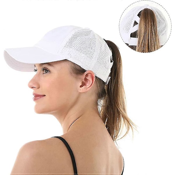 Baseballcaps med kryss-ponytail for kvinner white