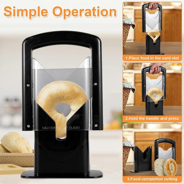 Bagelkutter, rustfritt stål brød toast kutter multifunksjonell for bagels toast muffins frukt og grønnsaker Black