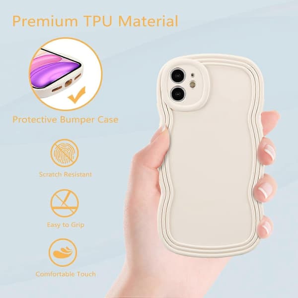 Etui til iPhone 12 6,1 tommer, Søtt ensfarget krøllete bølgete ramme silikon støtsikkert etui