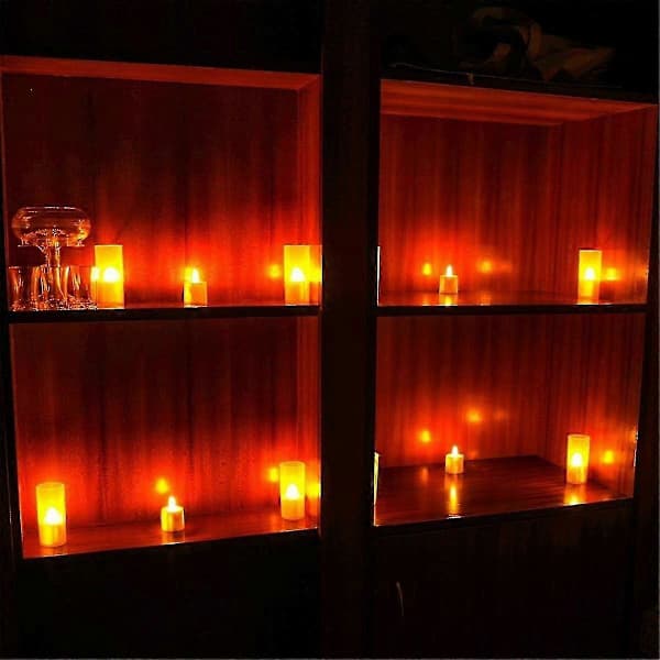 Flammeløse lys med fjernkontroll, timer og ladestasjon, 12 stk USB-oppladbare LED-lys
