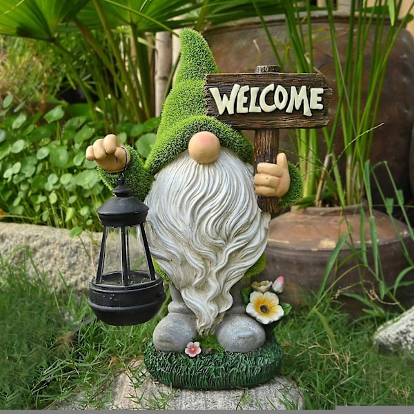 Havefigur med Lanterne Ornamenter Sjove Solcelledrevne Udendørs Statue Dekoration Lys, 100% Ny C