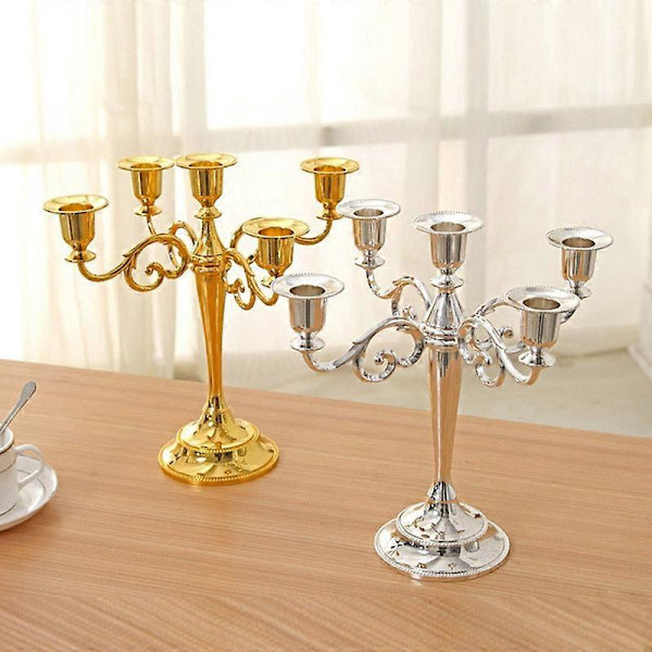Metall 3/5-armet Lysestake Romantisk Middag Ferie Bryllup Dekor Golden 5-head