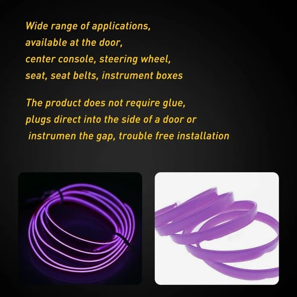 2-meter lilla LED bil interiør dekorativ ambient lys strip tilbehør purple