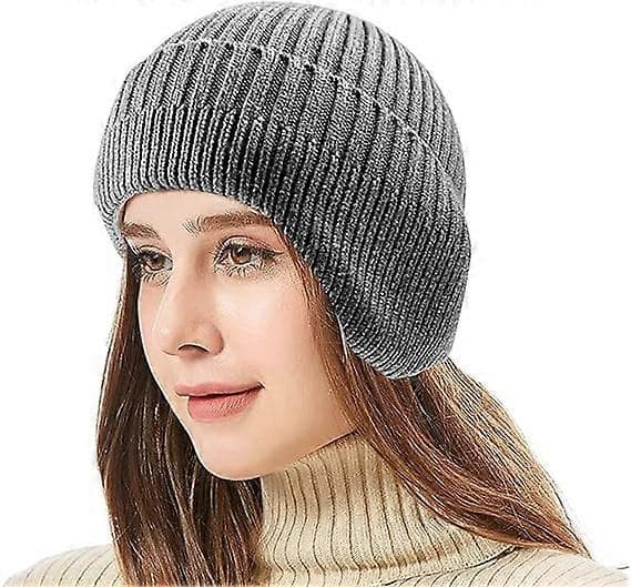 Vinterhue med øreklapper, uldne huer, hovedvarmer, beanies til mænd og damer udendørs Grey