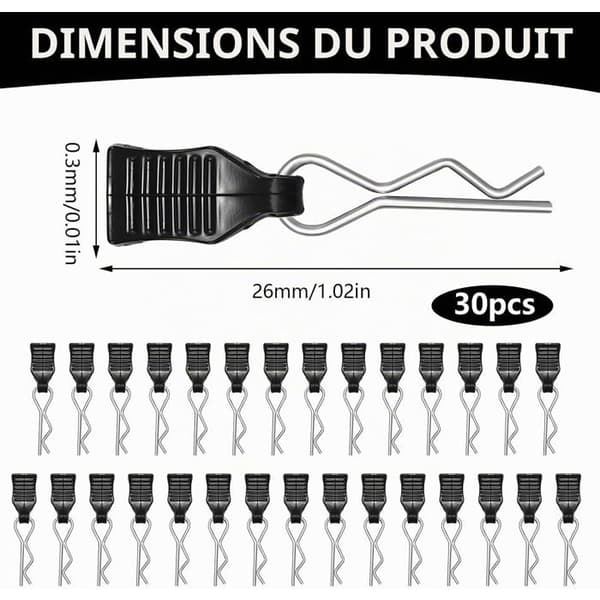 Karosseristift - 30 Stykker - Metal - Fjederlås - 1/8 til 1/20 RC Bil - Sort