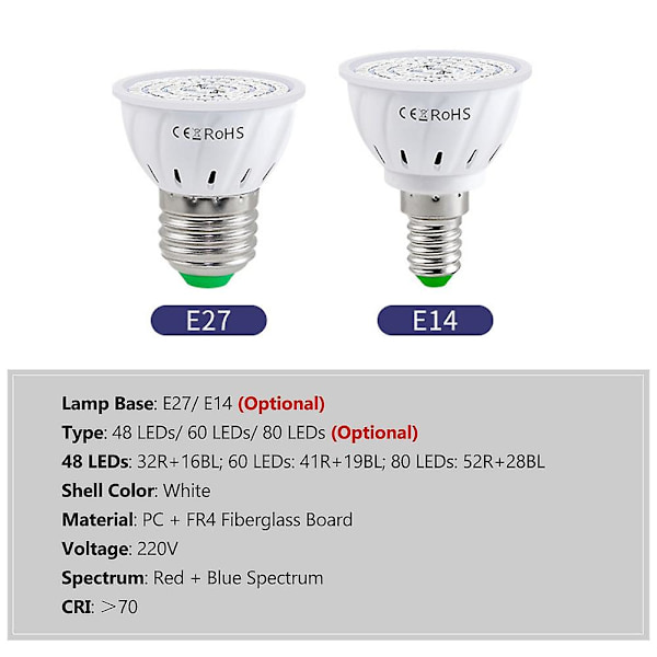 LED Växtlampa för Inomhusväxter Rött & Blått Spektrum LED Växtlampor E27 Växtlampa för