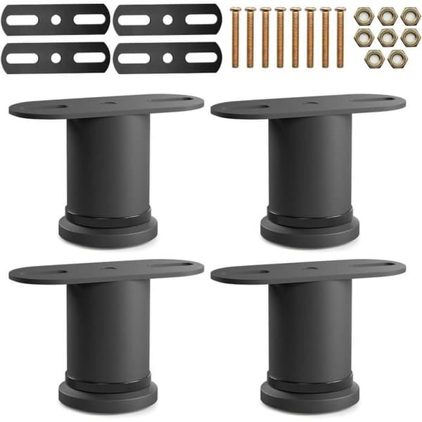 Sett med 4 justerbare sengeben - Solid stål - Høyde 8 til 12 cm - Sentral forsterkning for sengeramme -