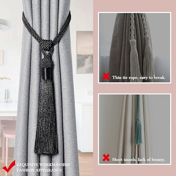 lly 2 kpl Pitkät Hapsunauhat Verhoille Käsintehdyt Punotut Köysisolmut Verhojen Kiinnikkeet Eurooppalaiseen Tyyliin Koristeelliset Verhonpidikkeet Kotiin ja Toimistoon Tuulta Vastaan Black 2 Pack