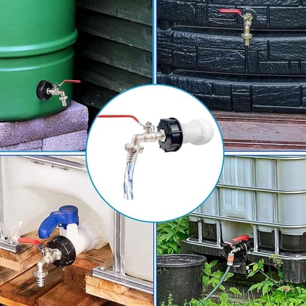 1000L Tankkran, Tankventil med 3/4\" plastadapter, S60X2 IBC Kranfeste, med forlengelse, Regnvannsoppsamler, for hage, regntønne