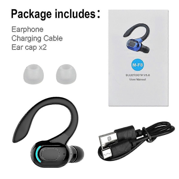 Langattomat nappikuulokkeet juoksuun, Bluetooth 5.1 -kuulokkeet langattomat nappikuulokkeet stereokuulokkeet korvakoukulla, uusi yhden korvan malli black
