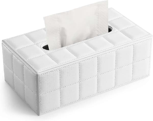 Rektangulär Tissue Box Cover Tissue Box Cover PU Läder Ansiktsvävnadsdispenser för Hem Badrum, Vardagsrum, Sovrum, Matsal, Kontor white