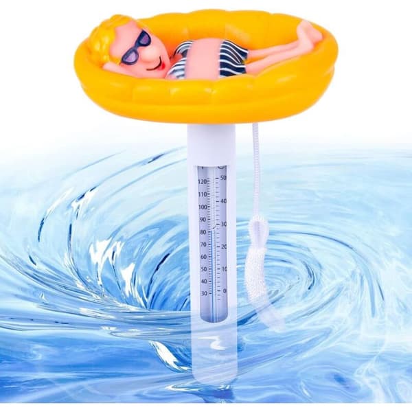 Flydende termometer, flydende pooltermometer, tegneserie dyreformet vandtermometer med reb til indendørs og udendørs pools (termometer)