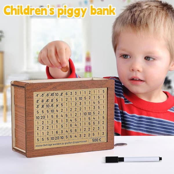 Träspargris, spargris med siffror, kryssningsfartyg, träspargris, spargris med kalkylator som mål