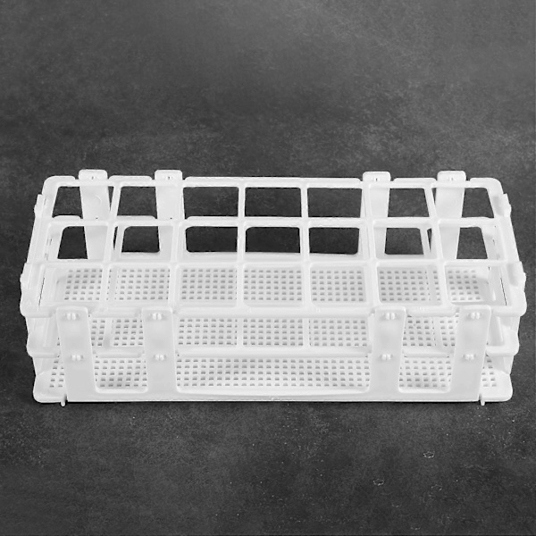 Testrørstativ i plast for 30 mm rør, 21 hull, hvit, avtakbart (21 hull)