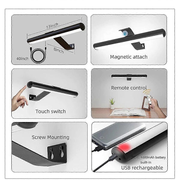 Trådløs væglampe med fjernbetjening LED-maleri billedlys USB-genopladelig batterilæselampe Nem montering til stue Golden 4000 mAh