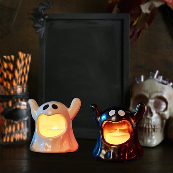 2 stk. Halloween-spøkelseslysestaker, plastspøkelsesnattlys for borddekorasjon