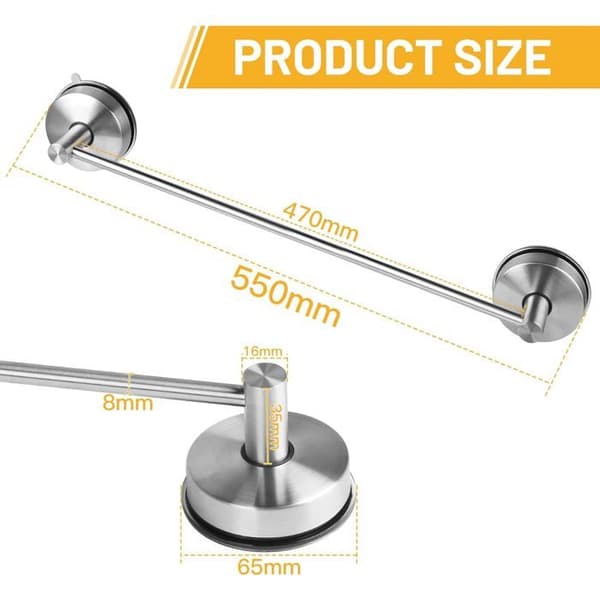 Håndklestativ - 1 stk - 304 rustfritt stål - Sugekoppmontering uten boring - 5 kg - Bad og dusj - 55 cm