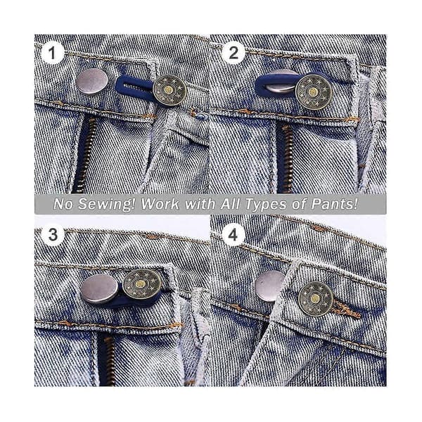 Knappförlängare för Jeans, 6 Storlekar Byxor Knapp Midjeförlängare, Flexibel Justerbar Elastisk Midja