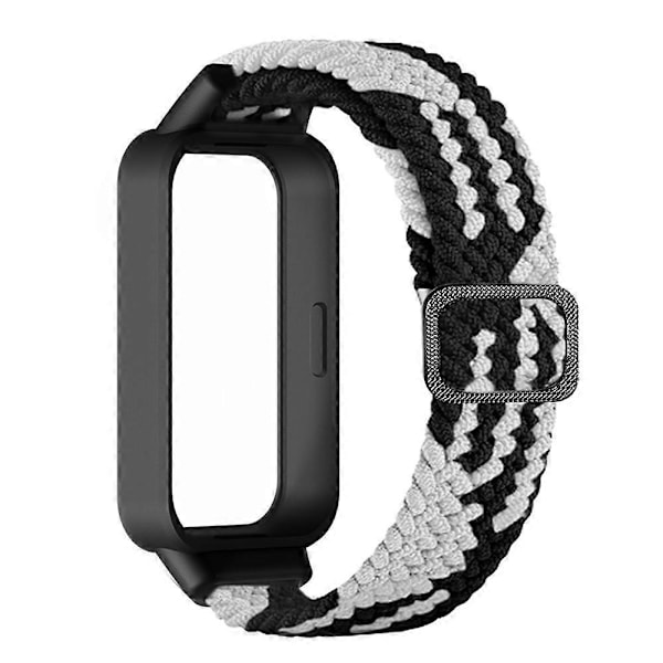 Xiaomi Smart Band 9 Active Redmi Band 3 -rannekkeeseen kudottu nylonranneke napsautettavalla suojakotelolla - Musta Valkoinen Multicolor Black White
