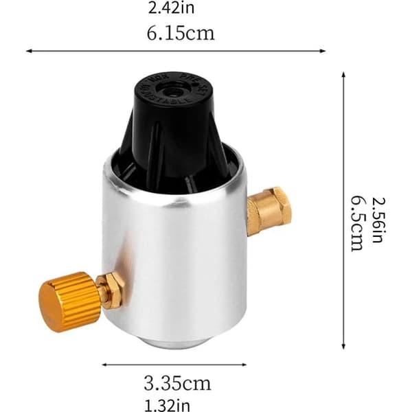 Justerbar lavtryks gasregulatoradapter i rustfrit stål til camping, kontroladapter til gaspatroner og -flasker.